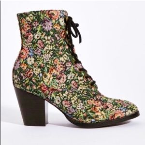Jeffrey Campbell for Anthropologie floral tapestry lace up booties